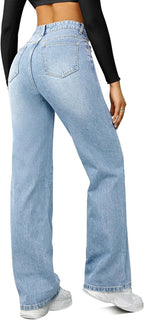 FUNUCA Straight Leg Jeans for Women,High Waisted Wide Leg Loose Microelastic Boyfriend Denim Pants