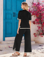 Ekouaer Lounge Set for Women Travel Outfits 2 Piece Sets Short Sleeve Sweater Top Wide Leg Long Pants Loungewear