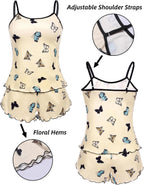 Ekouaer Womens Cami Pajama Sets 2 Piece Cute Print Pjs Soft Tank Top & Elastic Waist Shorts Camisole Lounge Set
