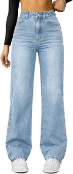 FUNUCA Straight Leg Jeans for Women,High Waisted Wide Leg Loose Microelastic Boyfriend Denim Pants