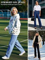 Women's Straight Leg Jeans Tummy Control Trendy High Waisted Stretchy Casual Denim Pants Baggy Trousers
