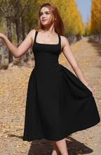 Memoriesea Women's Elegant Square Neck Swing A Line Wedding Evening Party Midi Dress