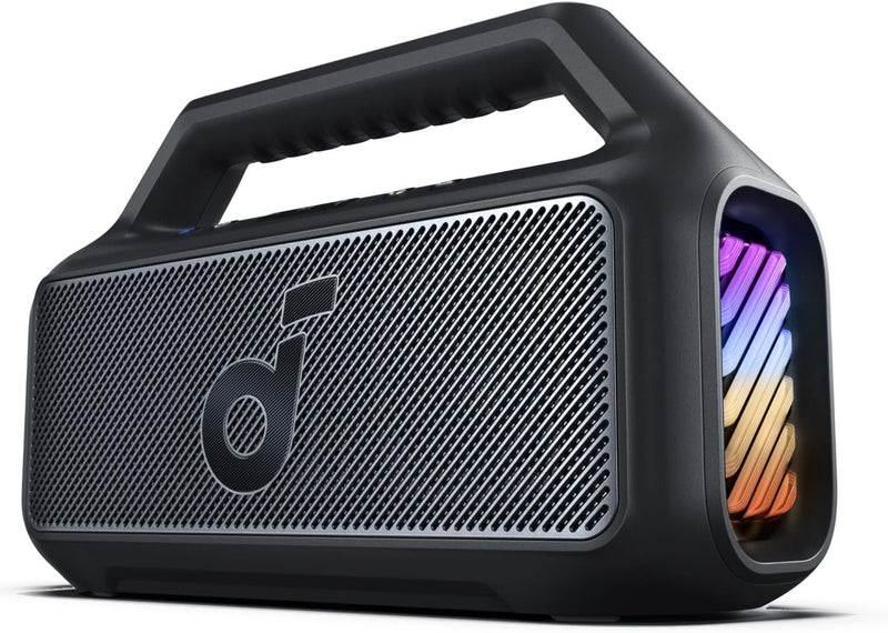 Soundcore Boom 2 By Anker, Outdoor Speaker, 80W, Subwoofer, BassUp 2.0, 24H Playtime, IPX7 Waterproof, Floatable, RGB Lights, USB-C, Custom EQ, Bluetooth 5.3, Portable for Camping and Beach - Black