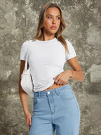 Trendy Queen Womens Stretchy Soft Opaque Basic T Shirts - Slim Fit Short Sleeve Y2k Cute Summer Crop Workout Tops