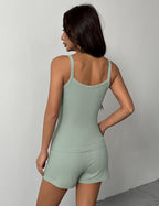 Ekouaer Lounge Sets for Women 2 Piece Sleeveless Pajamas Sets Knit Casual Summer Cami Tank Tops and Shorts