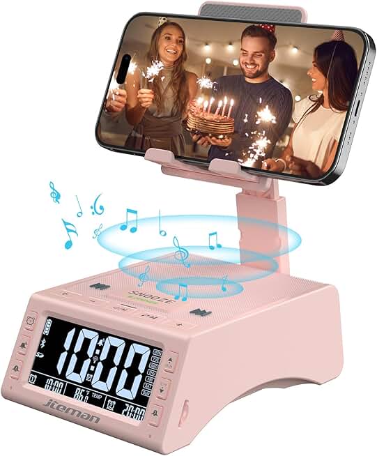 JTEMAN Gifts for Men Women,Cell Phone Stand with Wireless Bluetooth Speaker,Adjustable Cool Tech Kitchen Gadgets,Unique