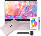 HP Flagship 14" HD Student&Business Laptop with AI Copilot, 13th Gen Intel 4-Core, 4GB RAM, 1.12TB Storage (128GB UFS + 1TB Docking Station), 1 Year Office 365, Wi-Fi 6, Win 11 S, Tranquil Pink