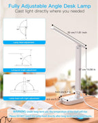 One Beat LED Small Desk Lamp Power Strip 5ft Extension Cord, 3 Outlets, 4 USB Ports(2 USB C), 4 Modes, 5 Level Touch- Home, Office, Bedroom, Bedside, Study Reading Light, Dorm Room Essentials, White