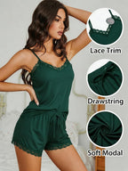 Avidlove Women Cami Pajama Set Modal Sleepwear Lace Trim Short PJ Set with Shorts