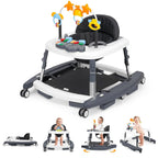 5 in 1 Baby Walker Foldable Music and Lights with 5 Adjustable Heights, Baby Walker with Wheels Portable, Infant Toddler Walker for Baby Boy Girls 6-18 Months (D-Grey)
