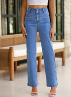 Sidefeel Women's Jeans High Waisted Straight Leg Stretchy Jeans Trendy Loose Wide Leg Zimbaplatinum Denim Pants with Pockets