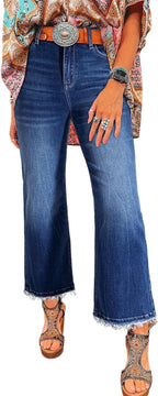 Astylish Womens High Waisted Jeans Stretchy Flared Straight Leg Loose Trendy Raw Hem Denim Pants