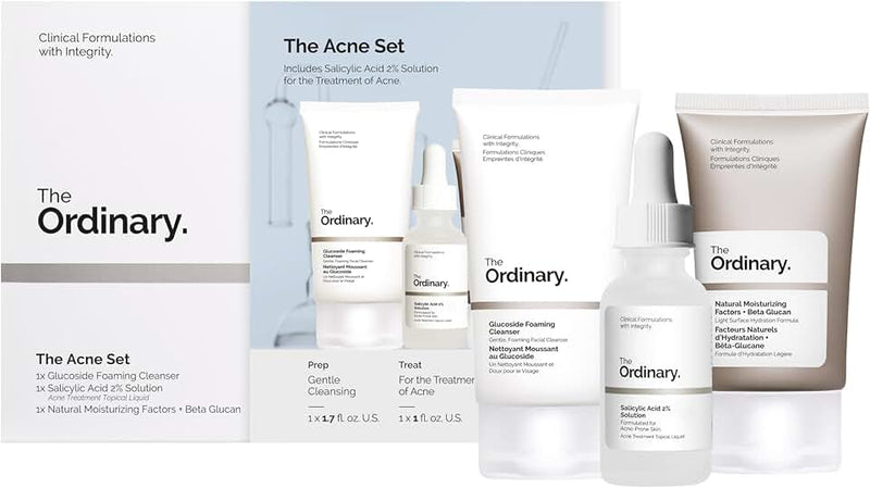 The Ordinary The Acne Set, 3-Step Skin Regimen with Glucoside Foaming Cleanser, Salicylic Acid 2% Solution, and Natural