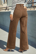 DOKOTOO Women's Casual High Waisted Jeans Stretch Button Wide Leg Loose Denim Pants with Pockets