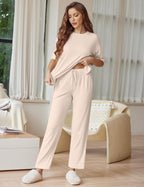 Ekouaer Lounge Sets for Women Short Sleeve Tops and Long Pants Soft Comfy Pajamas Set 2 Piece Outfits