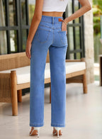 Sidefeel Women's Jeans High Waisted Straight Leg Stretchy Jeans Trendy Loose Wide Leg Zimbaplatinum Denim Pants with Pockets