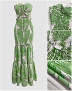 CHICME Floral Printed Prom Dress Tie Ruched Shirred Bandeau Party Dress Slim Fit Ruffle Hem Vacation Dresses