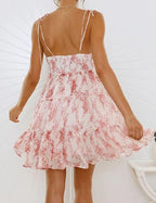Mansy Womens 2026 Summer Floral Mini Dress Boho Flowy Skater Dresses Short Sleeveless Ruffle Spaghetti Strap Dress