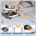 5 in 1 Baby Walker Foldable Music and Lights with 5 Adjustable Heights, Baby Walker with Wheels Portable, Infant Toddler Walker for Baby Boy Girls 6-18 Months (D-Grey)