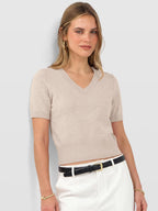 ANRABESS Womens Short Sleeve Sweaters Cropped V Neck Business Casual Lightweight Sweater Tops Summer Spring Clothes 2026