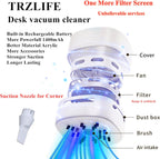 TRZLIFE USB Rechargeable Mini Desk Crumb Vacuum, Portable Cordless Desktop Cleaner for Keyboard, Desktop, Countertop, Drawer, Ideal Office Accessory, White