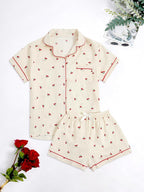 Verdusa Pajamas For Women Set 2 Piece Summer Pajama Sets Cute Pjs Lounge Matching Button Shirt with Shorts