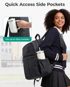 BAGSMART Backpack for Women, Travel Backpack with Large Side Pocket, 15.6 Inch Work College Backpack Purse, Waterproof Business Teacher Laptop Bag, Black