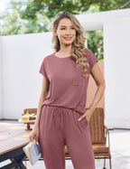 Ekouaer 2 Packs Pajamas for Women Set Cap Sleeve Top and Pants Soft Sleepwear Comfy Pjs Set with Pockets Lounge Set