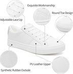 Adokoo Women's Fashion Sneakers PU Leather Casual Shoes White Tennis Low Top Shoes Womens Lace Up Sneakers