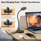 15W LED Desk Lamp with USB Charging Ports – Dimmable Table Lamp with 3 Color Temps, 5 Brightness, 4 Timers, Flexible Gooseneck Light with Base, Eye-Caring Reading Light for Home Office, Bedroom, Study