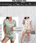WJing Yi Jia 4Pcs Womens Satin Silky Pajama Sets Short Sleeve Shirt XS-4XL Floral Pajamas Set Soft PJ Loungewear Sleepwear