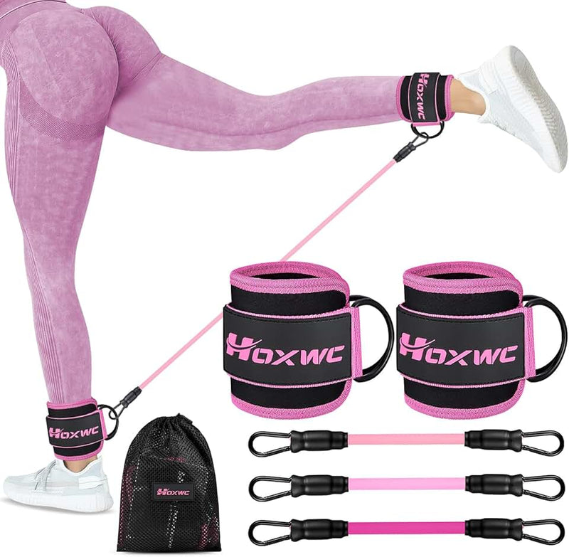 HOXWC Ankle Resistance Bands with Cuffs, Ankle Bands for Working Out, Ankle Resistance Band for Leg, Booty Workout Equip