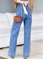 Sidefeel Women's Jeans High Waisted Straight Leg Stretchy Jeans Trendy Loose Wide Leg Zimbaplatinum Denim Pants with Pockets