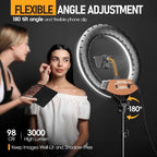 EMART 18-inch Ring Light with Stand, 2800-6500K LED Photography Lighting Kit with Phone Holder, Selfie Light for Vlog Live Streaming Video Makeup Tattoo Barber Studio
