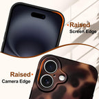 Hython for iPhone 16 Case Cute Matte Amber Leopard Print Cheetah Pattern Tortoise Shell Phone Cases for Women Men, Slim Anti-Scratch Soft TPU Bumper Shockproof Rubber Protective Cover, Brown Amber
