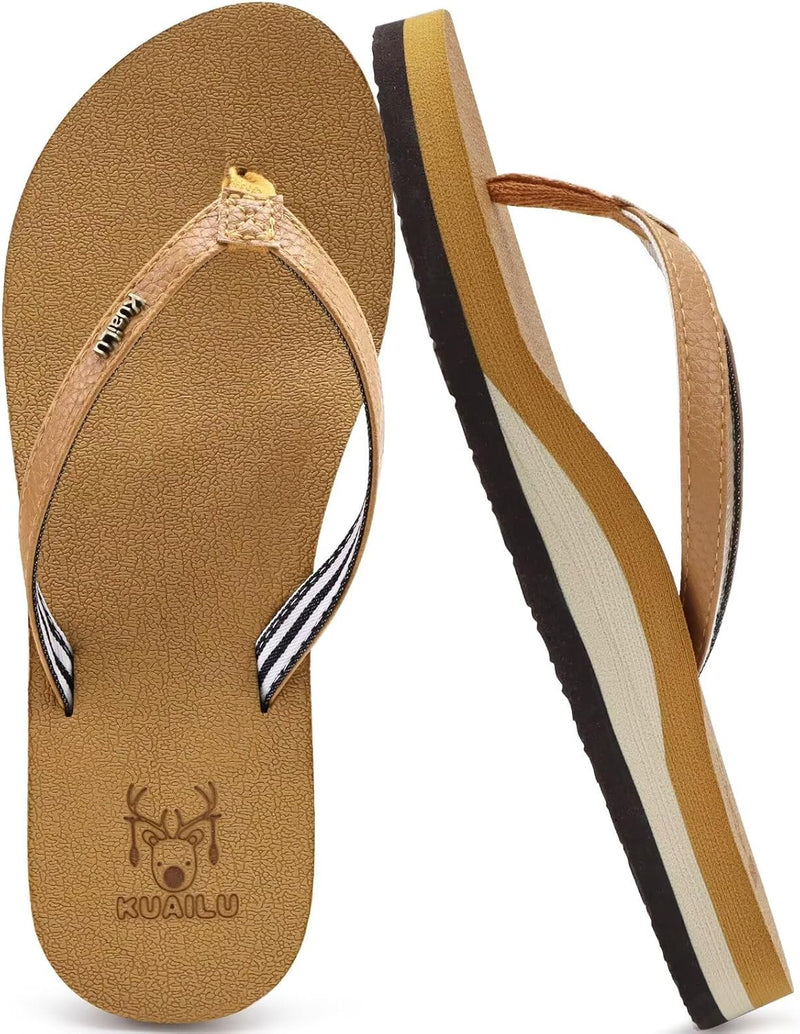 KuaiLu Womens Arch Support Flip Flops Comfortable Yoga Mat Slip on Summer Beach Walking Thong Cushion Sandals