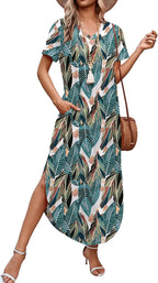 WIHOLL Women's Summer Short Sleeve Dresses Maxi Dress Vacation Beach Sundresses 2026 with Pockets