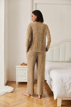 Ekouaer Women's Pajamas Set 2 Piece Knit Long Sleeve Button Down Sleepwear Soft Pjs Lounge Sets S-XXL