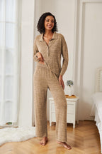 Ekouaer Women's Pajamas Set 2 Piece Knit Long Sleeve Button Down Sleepwear Soft Pjs Lounge Sets S-XXL