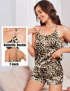 Ekouaer Silk Satin Pajamas Set for Women T-back Lingerie Pjs Cami Top and Shorts Sleepwear Gift for Honeymoon Party