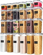 Airtight Food Storage Containers with Lids, Vtopmart 24 pcs Plastic Kitchen and Pantry Organization Canisters for Cereal, Dry Food, Flour and Sugar, BPA Free, Includes 24 Labels，Black