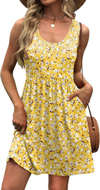WIHOLL Women's Summer Dress 2026 A-Line Sleeveless Casual Sundress with Pockets Floral/Solid