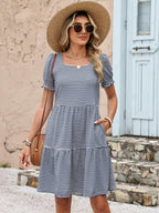 ANRABESS Women Summer Square Neck Puff Short Sleeve Mini Dress 2026 Casual Flowy Sundress Beach Vacation Clothes with Pockets