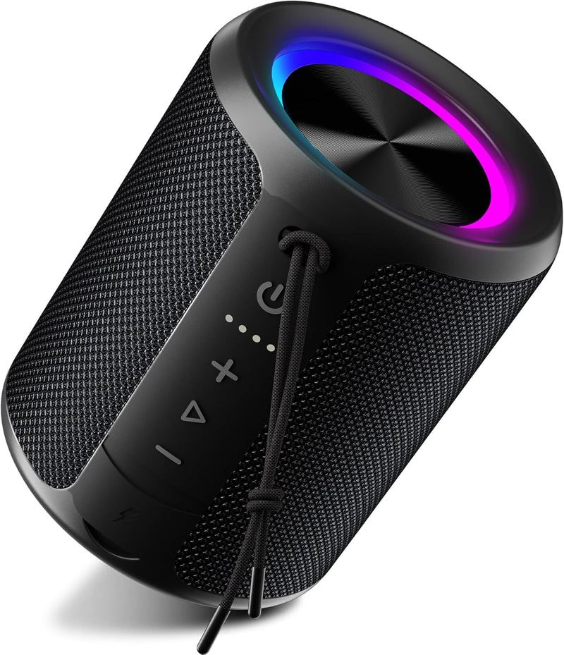 Portable Bluetooth Speaker, IPX7 Waterproof Wireless Speaker with 20W Loud Stereo Sound, 15H Playtime & Beat-Synced RGB Light, Small Outdoor Speaker for Shower, Pool, Beach, Hiking and Gifts