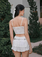 CIDER Going Out Tops for Women Y2K Tie Front Asymmetrical Ruffle Hem Lace Spaghetti Strap Cowgirl Crop Tops
