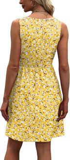 WIHOLL Women's Summer Dress 2026 A-Line Sleeveless Casual Sundress with Pockets Floral/Solid