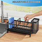 Cisily Sponge Holder for Kitchen Sink, Sink Caddy Organizer with High Brush Holder, Kitchen Countertop Organizers and Storage Essentials, Rustproof 304 Stainless Steel (Black, 9.25″)