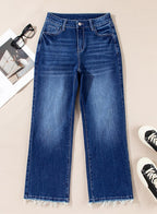 Astylish Womens High Waisted Jeans Stretchy Flared Straight Leg Loose Trendy Raw Hem Denim Pants