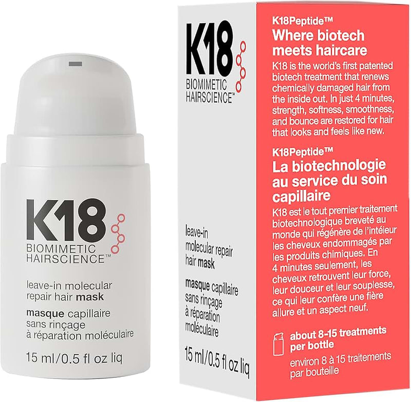 K18 Leave-In Molecular Repair Hair Mask, Patented, Lasting Repair For Dry, Frizzy, Damaged Hair, Reverse Damage In 4 Min