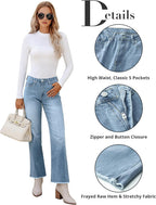 GRAPENT Straight Leg Jeans for Women High Waisted Stretchy Frayed Raw Hem Loose Denim Pants Casual Baggy Jean Trousers
